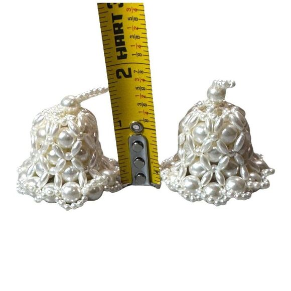 Vintage Handcrafted Pearl Beaded Ornament Bells Holiday Christmas Gift Accent - Picture 4 of 4